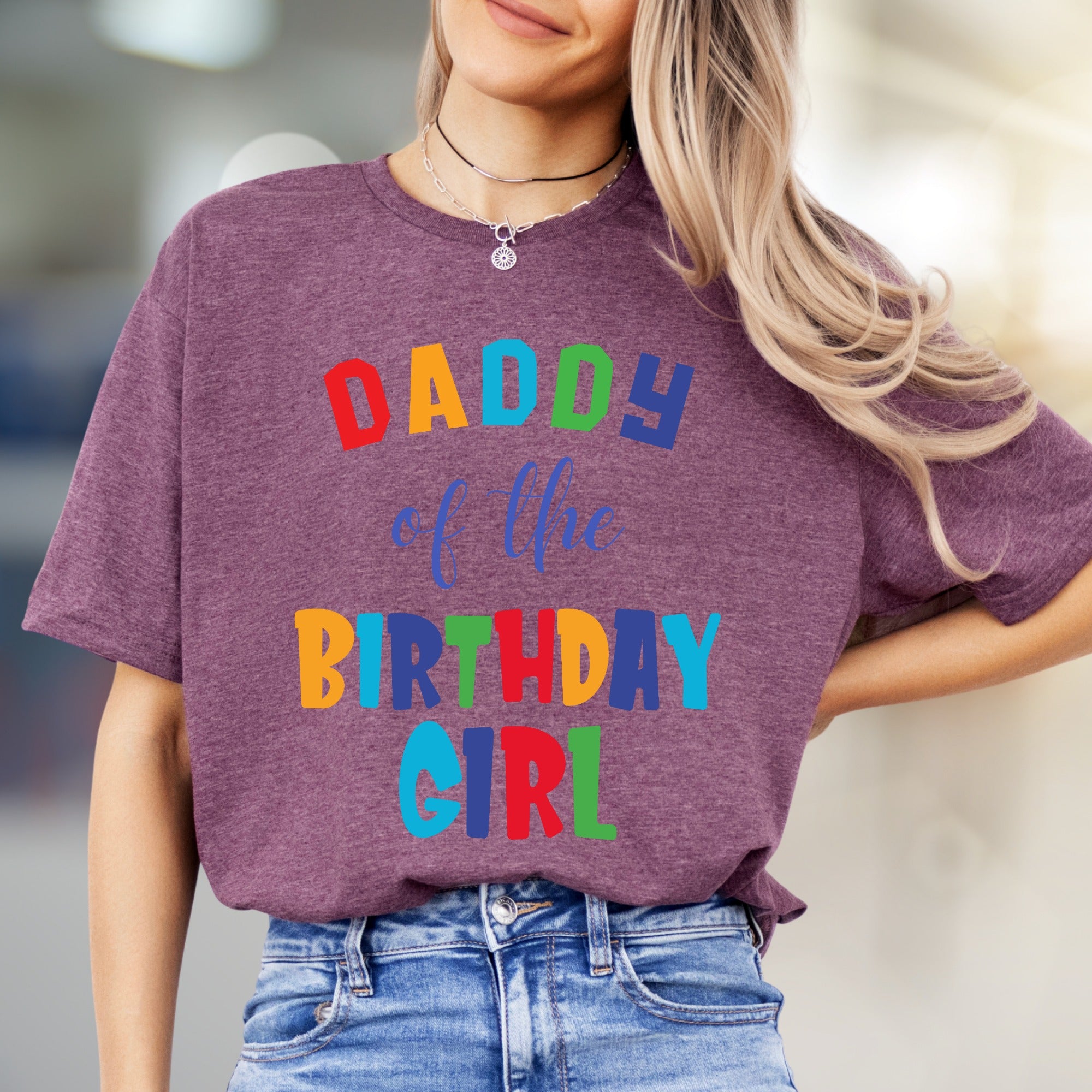 "DADDY of the BIRTHDAY GIRL" Colorful Block Letters Graphic Tee, a Celebration Pick for Fathers and Family
