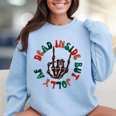 "Dead Inside But Jolly" Spooky Christmas Graphic Sweatshirt, a Humorous Holiday Pick for Rebels