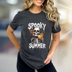 "Spooky Summer" Skeleton Cocktail Graphic Tee, a Gothic Beach Pick for Dark Humor Enthusiasts