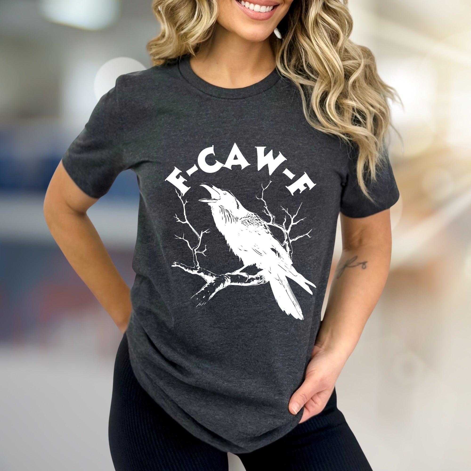 “F-CAW-F” Crow on Branch Graphic Tee, a Spooky Chic Pick for Dark Academics