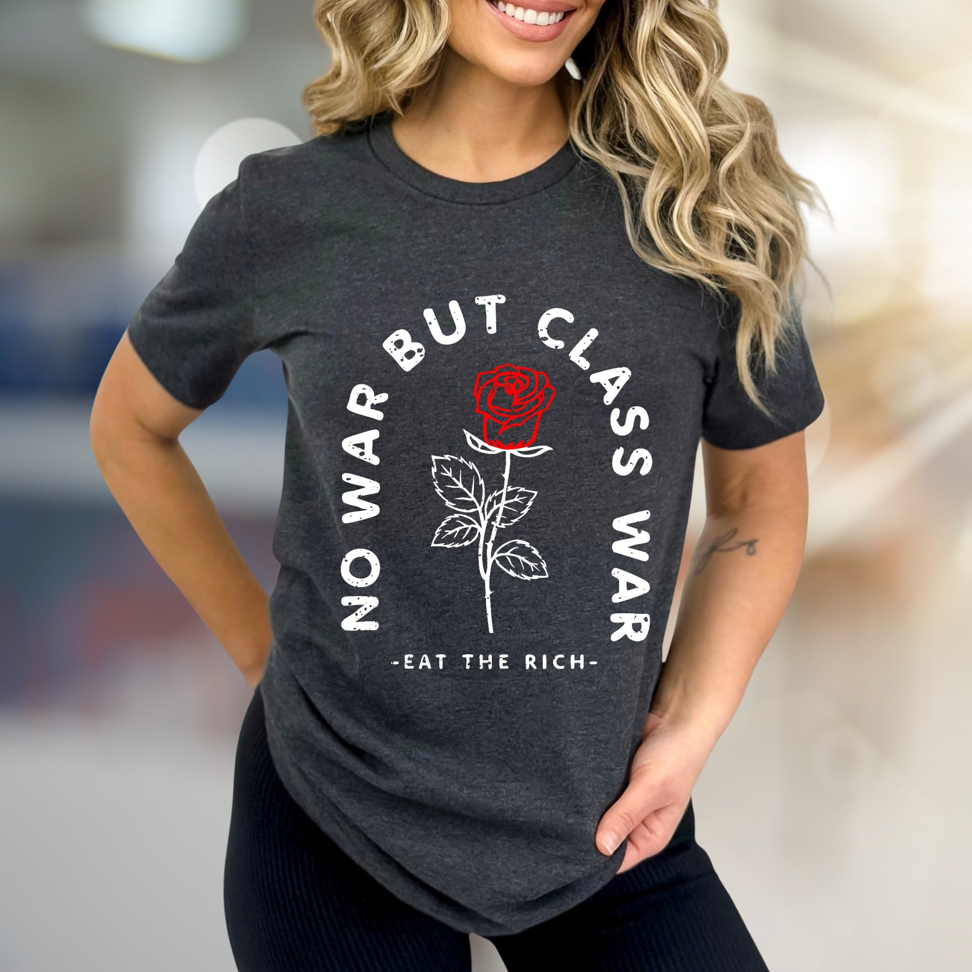 "NO WAR BUT CLASS WAR" Rose Graphic Tee, a Statement Pick for Activists
