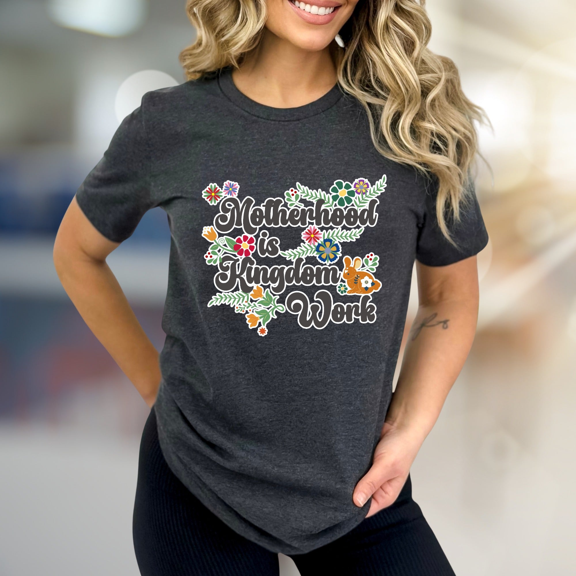 "Motherhood is Kingdom Work" Floral Graphic Tee, a Bohemian Mom Life Pick for Her