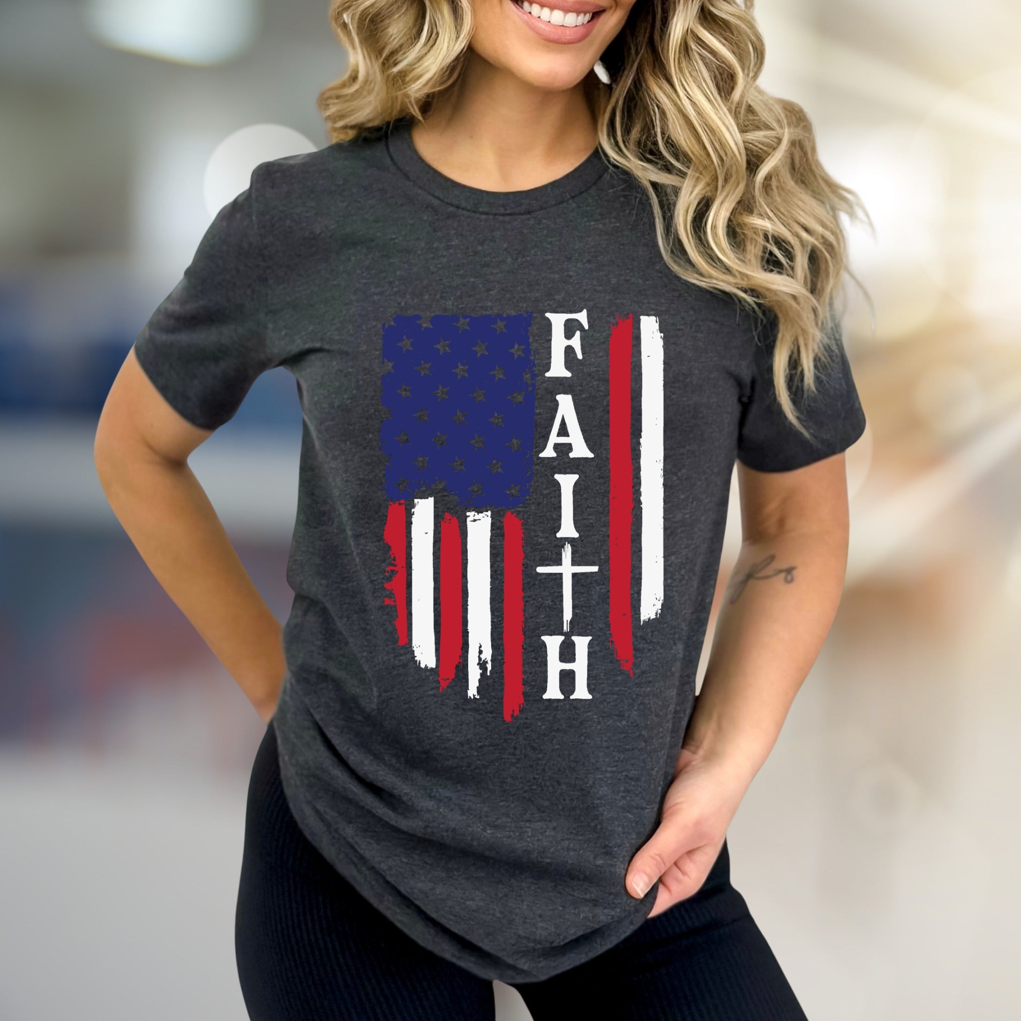 "FAITH" American Flag Graphic Tee, a Patriotic Expression for Believers