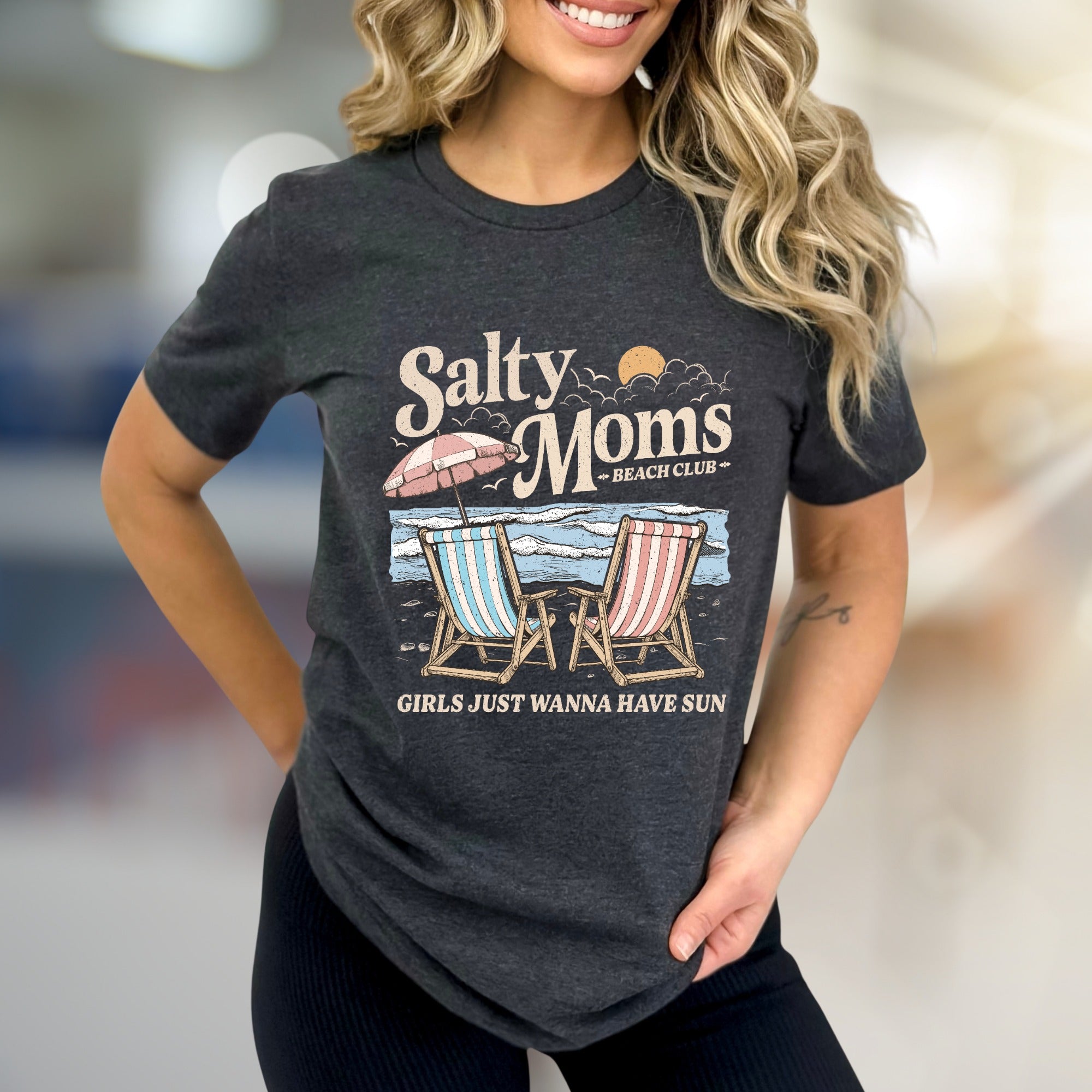 "Salty Moms Beach Club" Retro Graphic Tee, a Summer Niche Pick for Vacation Lovers