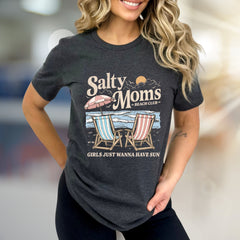 "Salty Moms Beach Club" Retro Graphic Tee, a Summer Niche Pick for Vacation Lovers