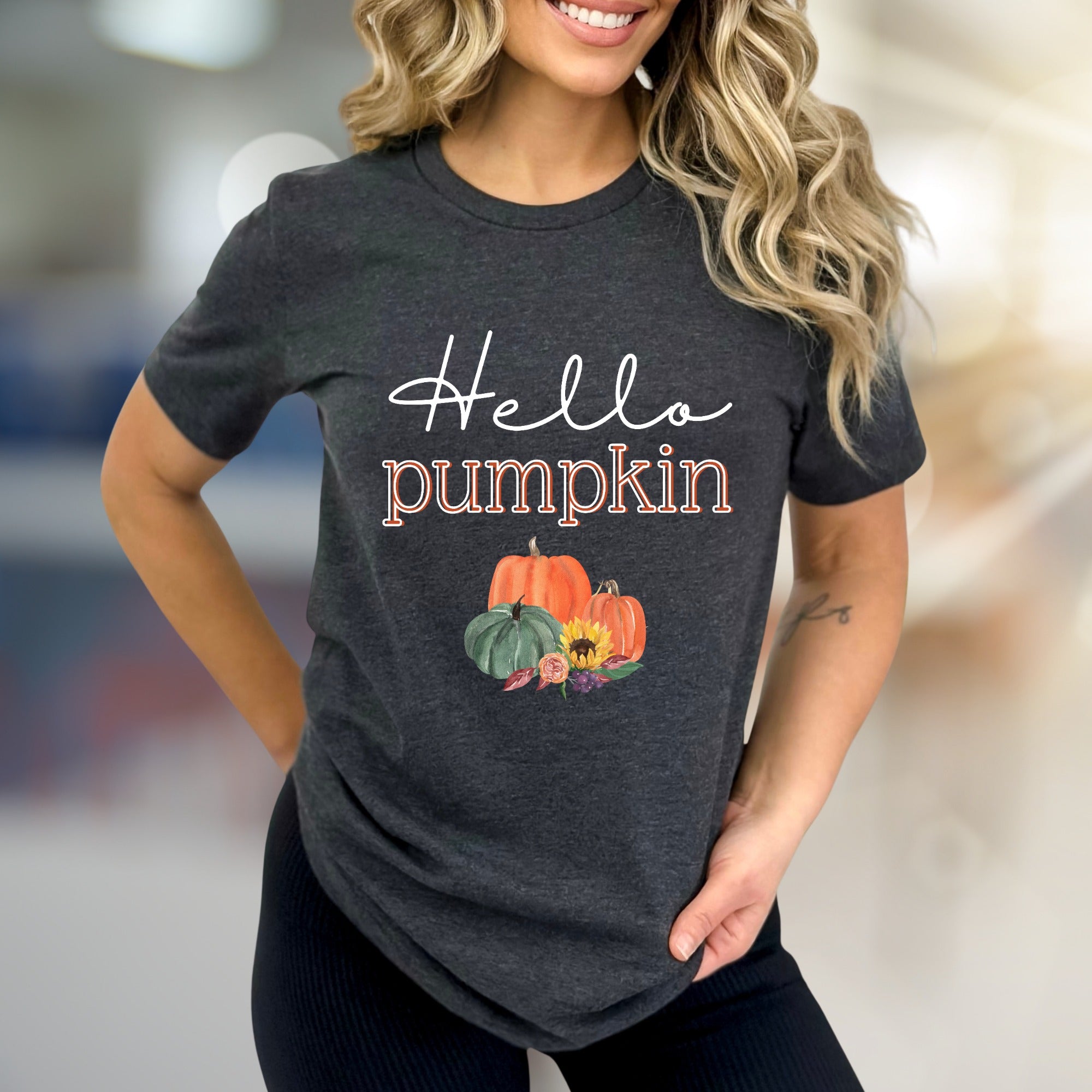 "Hello Pumpkin" Autumn Harvest Graphic Tee, a Cozy Fall Pick for Everyone
