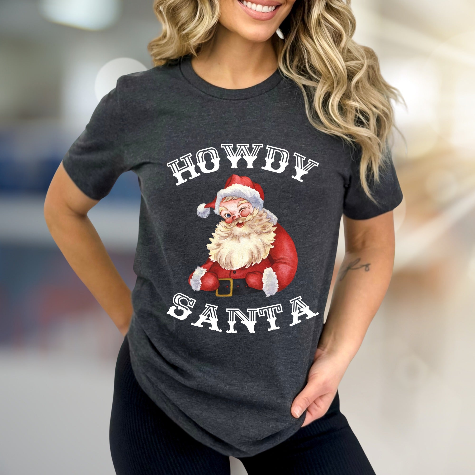 “Howdy Santa” Winking Santa Graphic Tee, a Festive Country Pick for Christmas Lovers