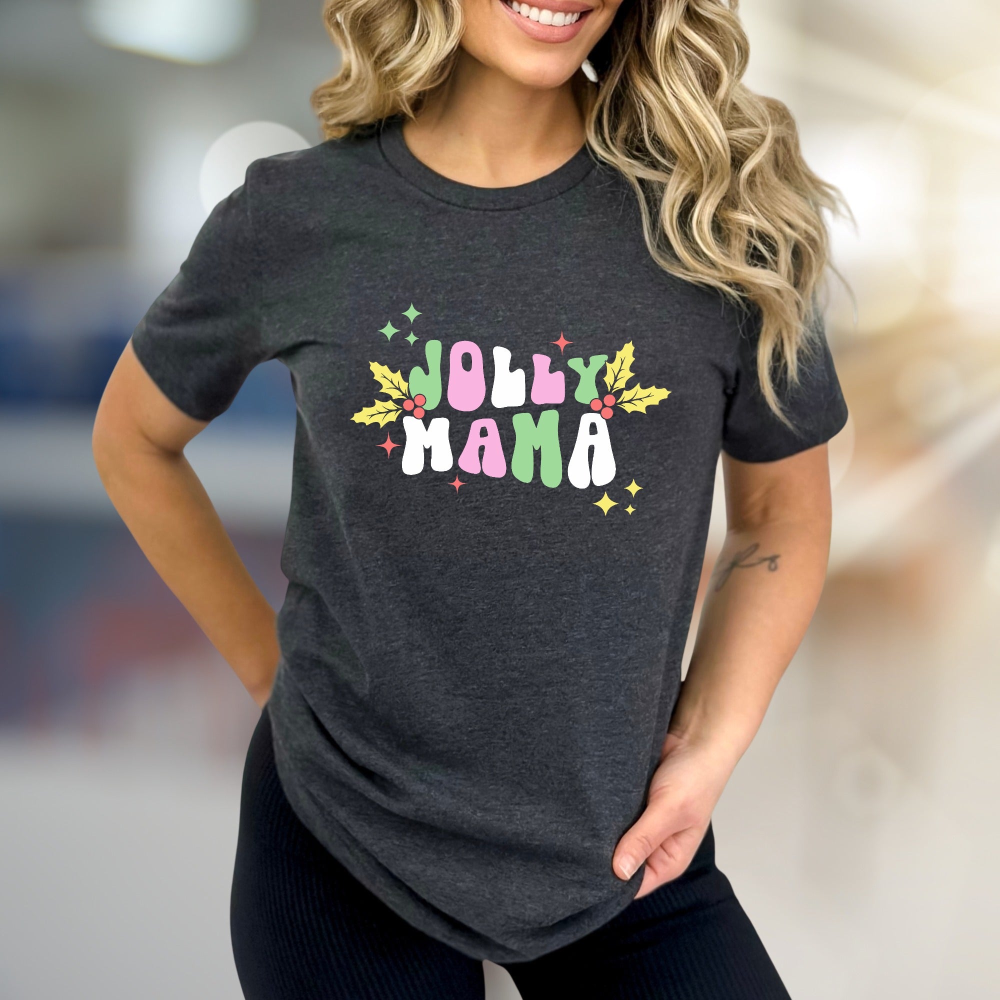 "Jolly Mama" Retro Christmas Holly Graphic Tee, a Festive Niche Pick for Moms