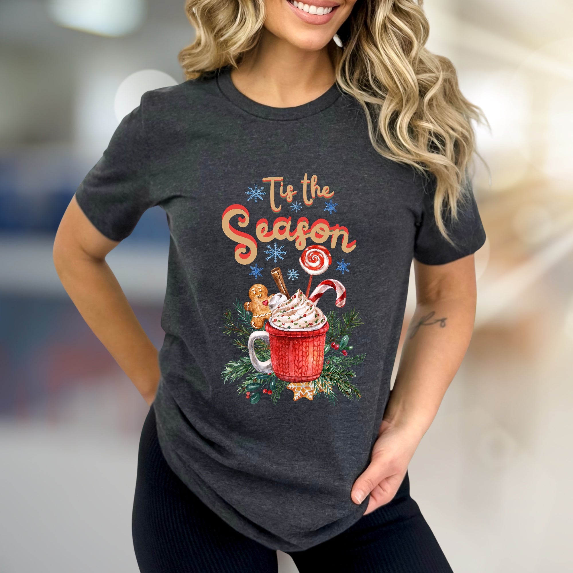 "Tis the Season" Christmas Mug Graphic Tee, a Festive Pick for Holiday Enthusiasts