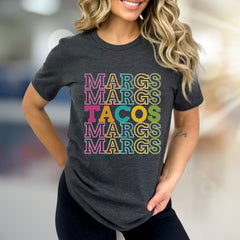 "MARGS TACOS" Retro Stacked Graphic Tee, a Fiesta Style Tee for Fun-Lovers