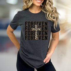 "FORGIVEN" Leopard Cross Graphic Tee, a Faith-Inspired Statement for Believers