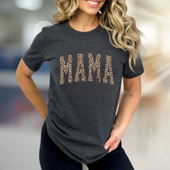 "MAMA" Leopard Print Graphic Tee, a Chic Motherhood Pick for Style Enthusiasts