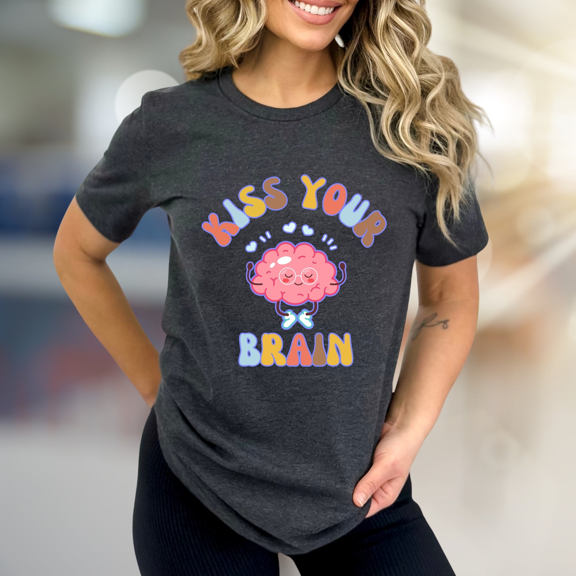 "Kiss Your Brain" Whimsical Brain Graphic Tee, a Self-Care Pick for Everyone