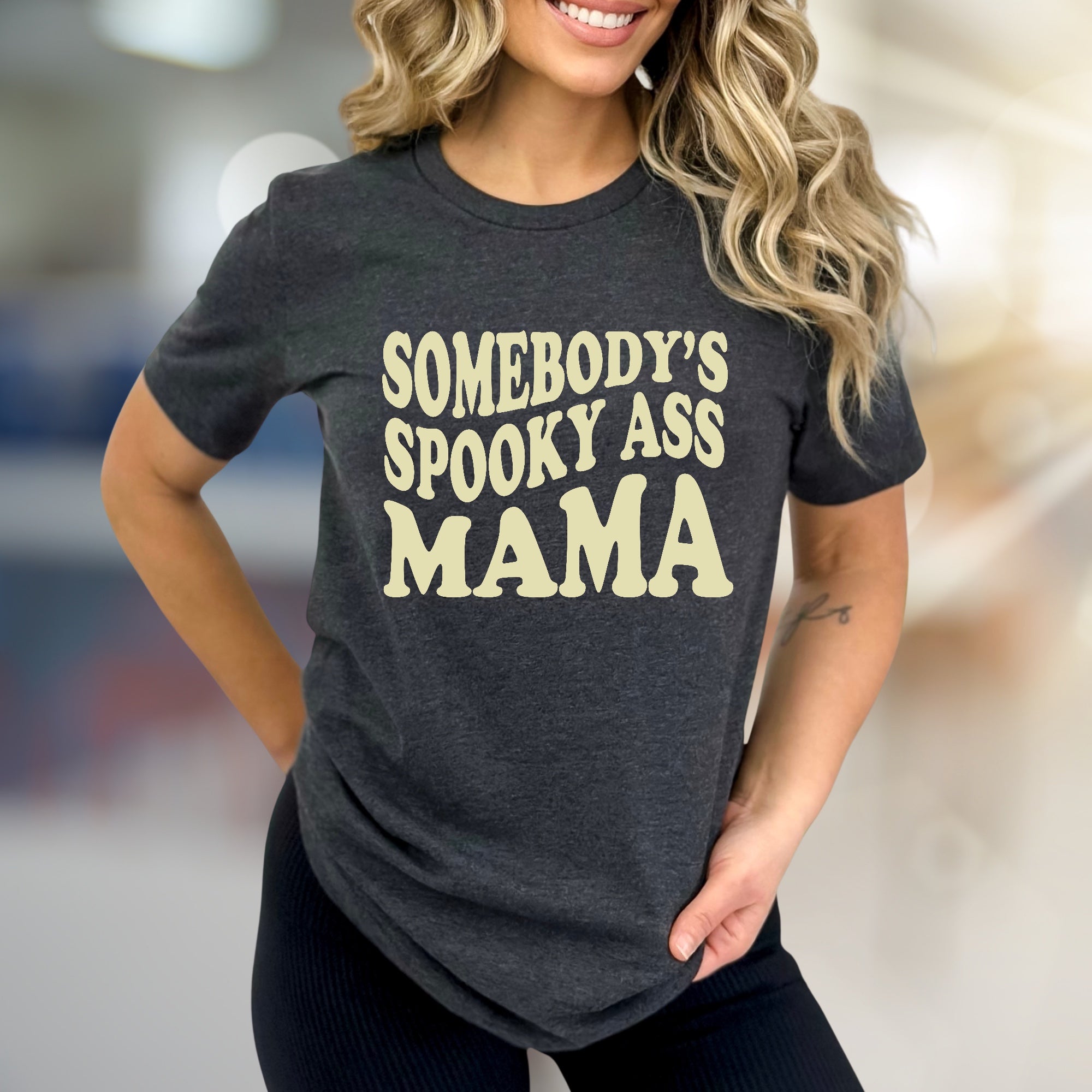 "Somebody's Spooky Ass Mama" Halloween Groovy Graphic Tee, a Funny Mama Spooky Season Pick for Moms