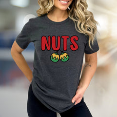 "NUTS" Holiday Balls Graphic Tee, a Festive Pick for Humor Enthusiasts