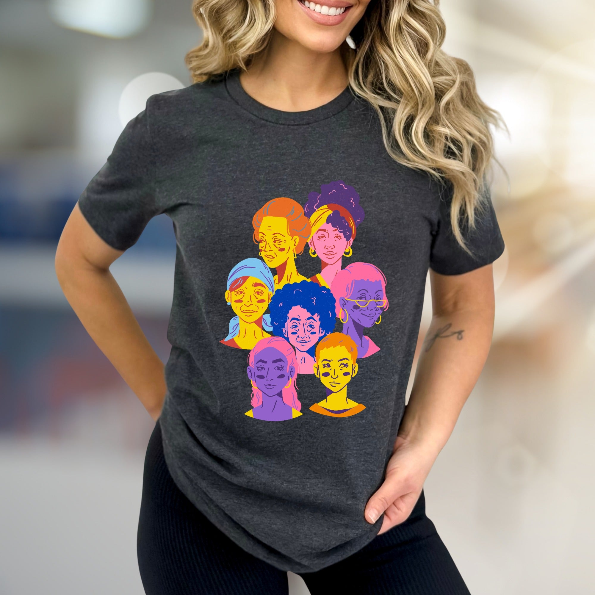 Vibrant Faces Diversity Tee, Artistic Graphic Pick for Inclusivity Advocates