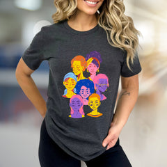Vibrant Faces Diversity Tee, Artistic Graphic Pick for Inclusivity Advocates