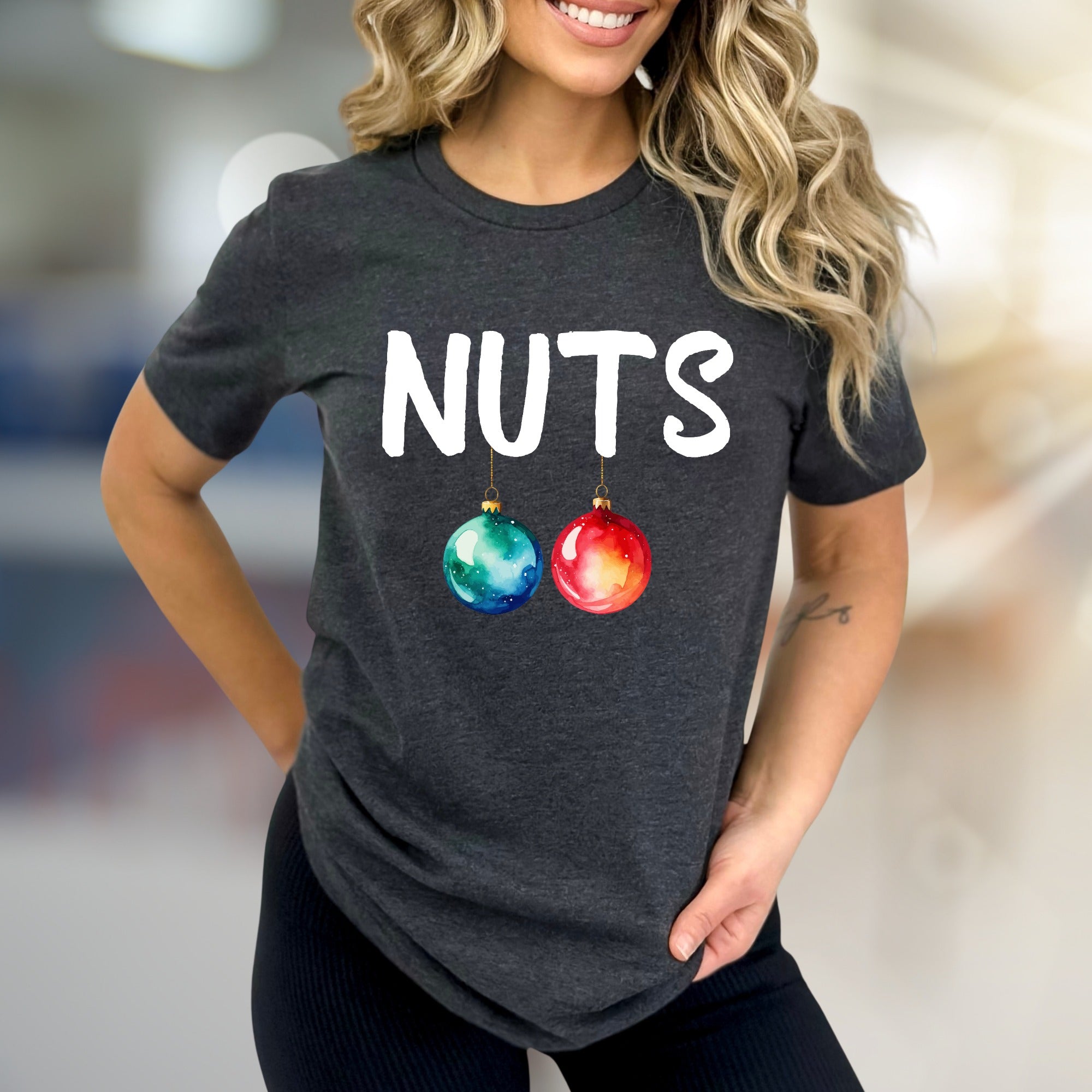 "NUTS" Christmas Ornaments Graphic Tee, a Funny Holiday Pick for Everyone