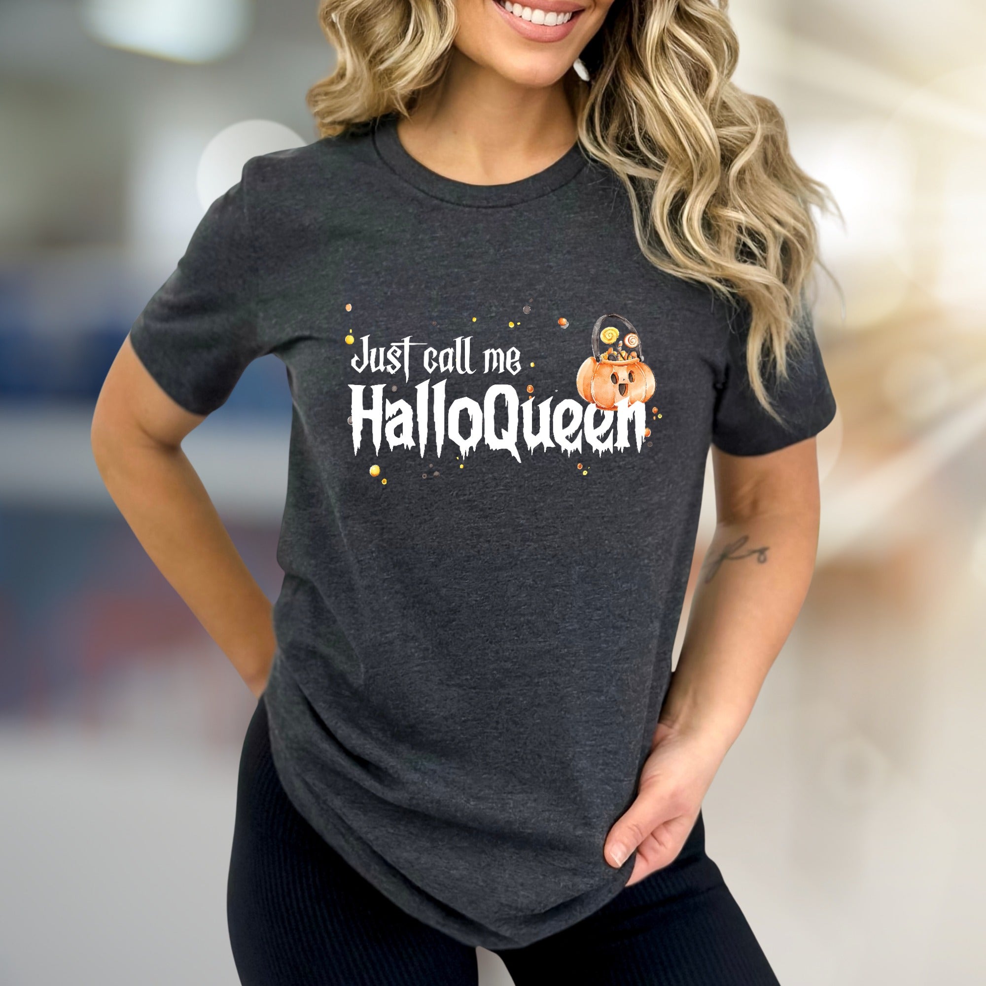 "Just Call Me Halloqueen" Spooky Fun Graphic Tee, a Halloween Pick for Trick-or-Treaters