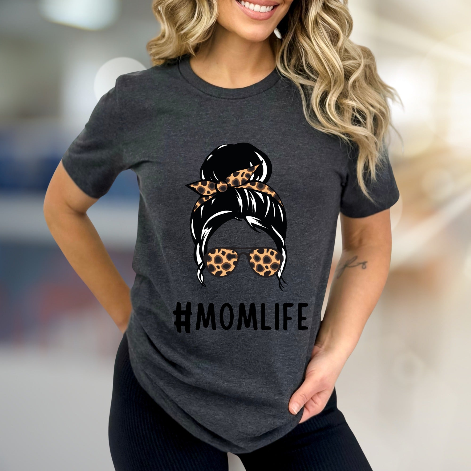 #MOMLIFE Messy Bun Leopard Graphic Tee, a Chic Mom-Life Pick for Everyday