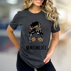 #MOMLIFE Messy Bun Leopard Graphic Tee, a Chic Mom-Life Pick for Everyday