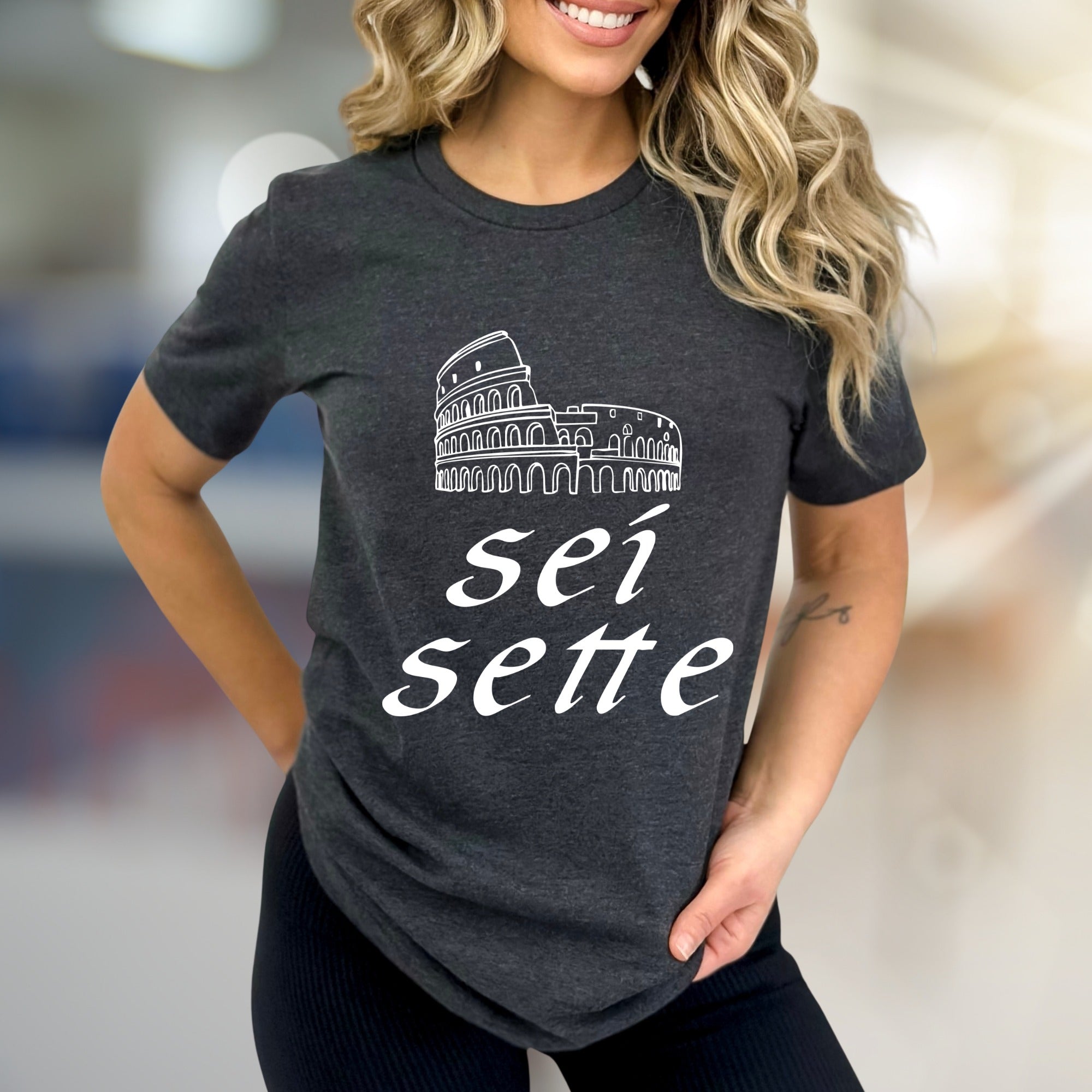 "Sei Sette" Colosseum Graphic Tee, a Roman Holiday Pick for Travel Enthusiasts