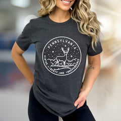 "Pennsylvania Virtue Liberty and Independence" Deer Graphic Tee, a State Pride Pick for Locals & Lovers