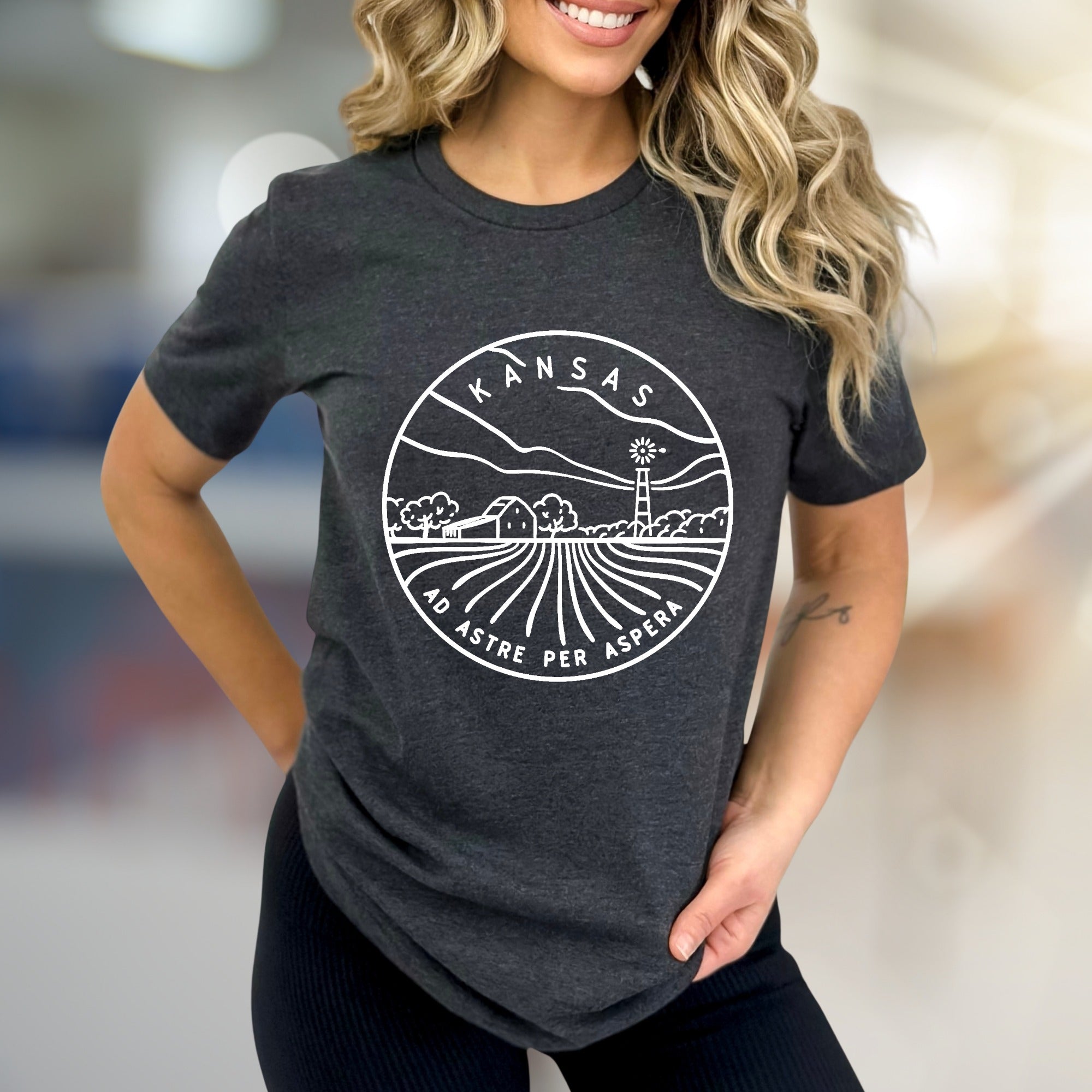 "KANSAS AD ASTRE PER ASPERA" Minimalist State Graphic Tee, a Heartland Pick for Proud Kansans