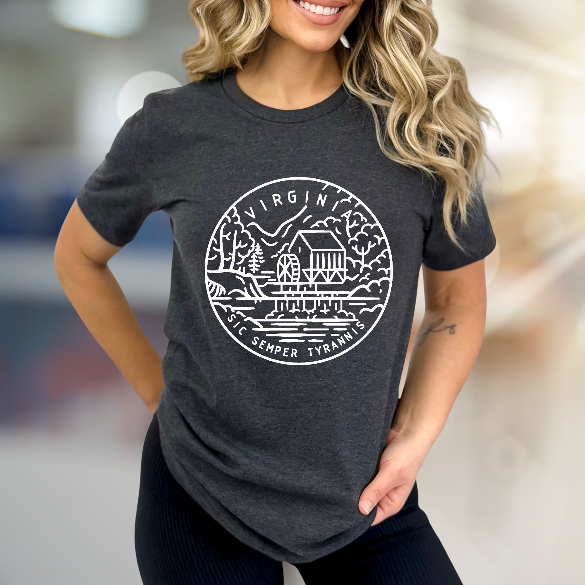 "Virginia Sic Semper Tyrannis" Nature Scene Graphic Tee, a Heritage Pick for Enthusiasts