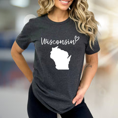 "Wisconsin" State Outline Graphic Tee, A Hometown Pride Pick for Enthusiasts