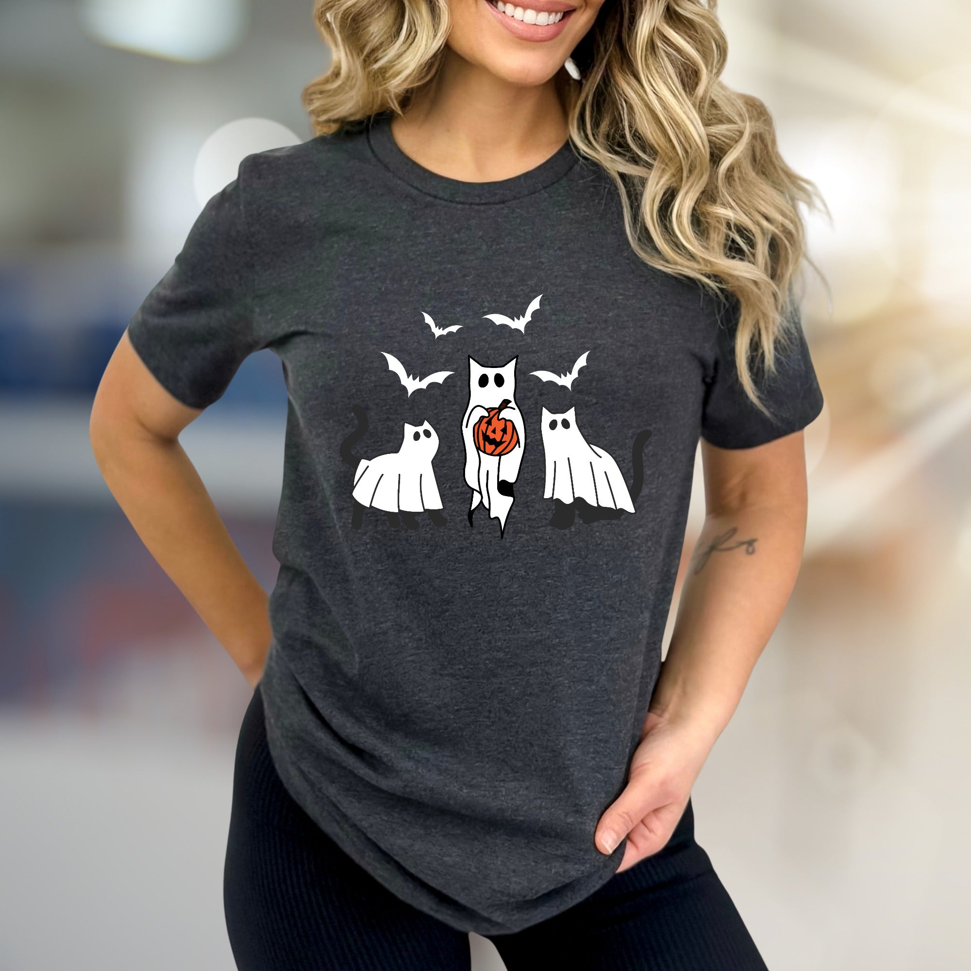 Trick-or-Treat Ghost Cats Halloween Graphic Tee, a Spooky-Cute Pick for Festive Souls