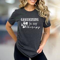 "Gardening Is My Therapy" Garden Tools Graphic Tee, a Green Thumb Pick for Plant Lovers