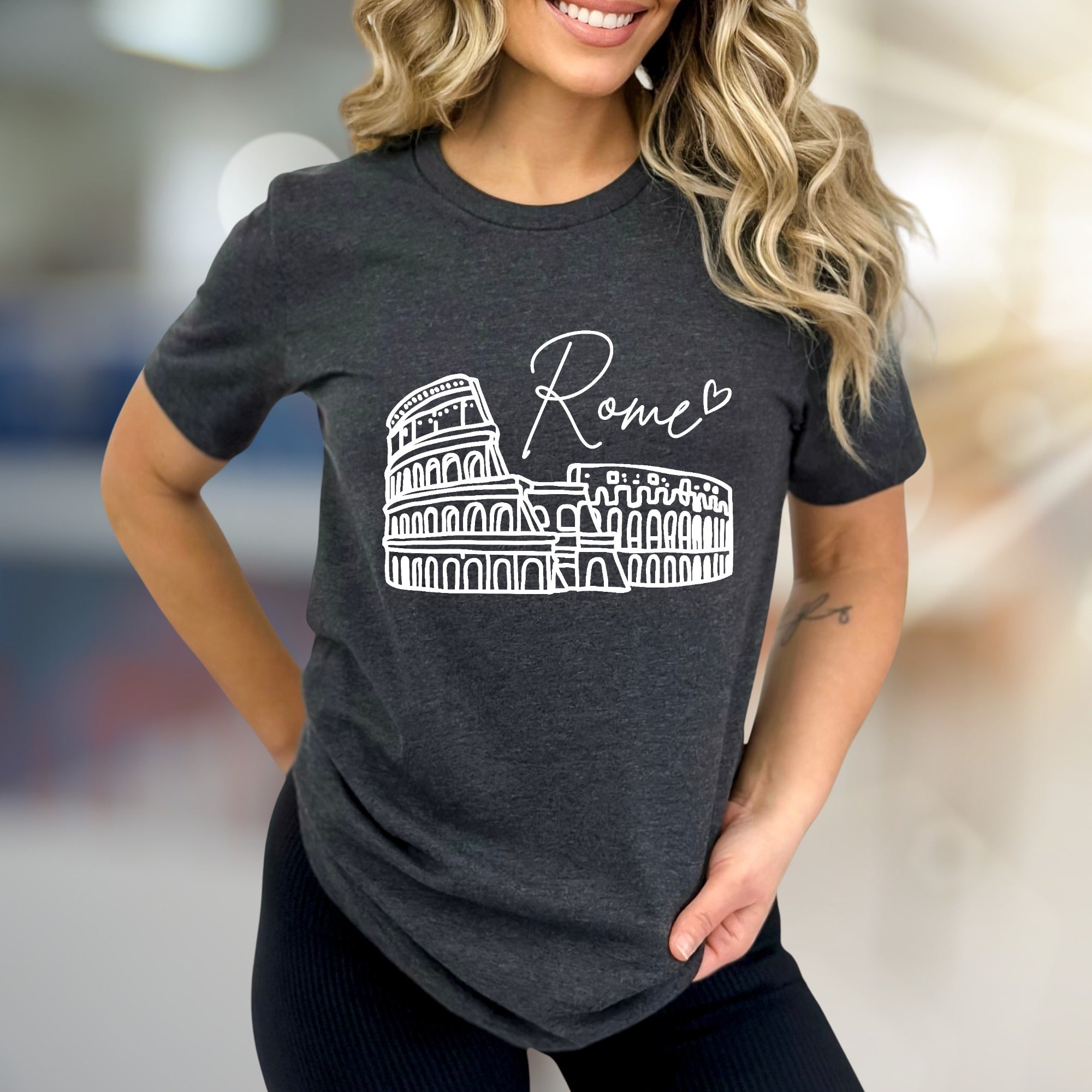 "Rome" Colosseum Outline Graphic Tee, a Travel Souvenir for Culture Lovers
