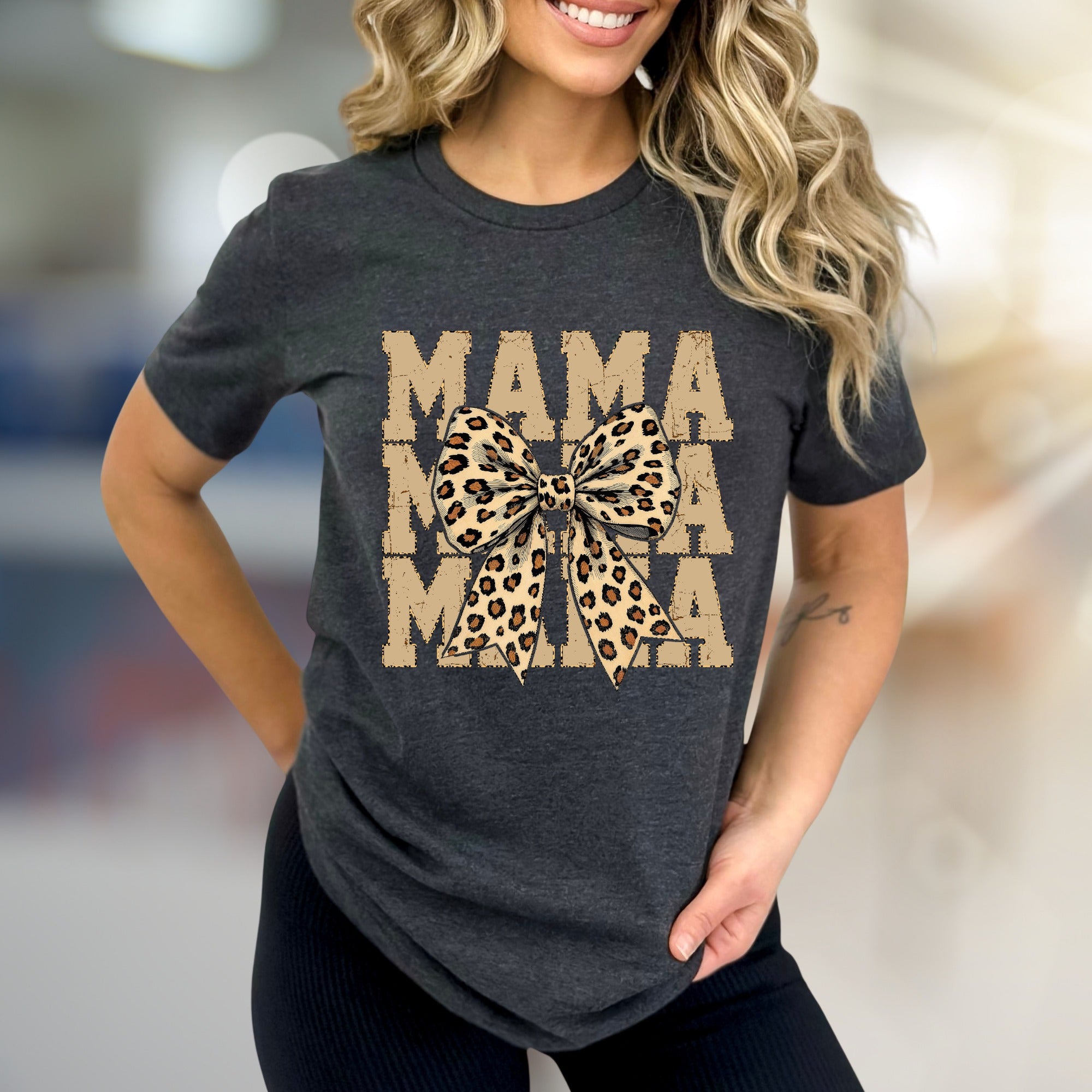 "MAMA" Leopard Bow Graphic Tee, a Chic Statement for Modern Moms