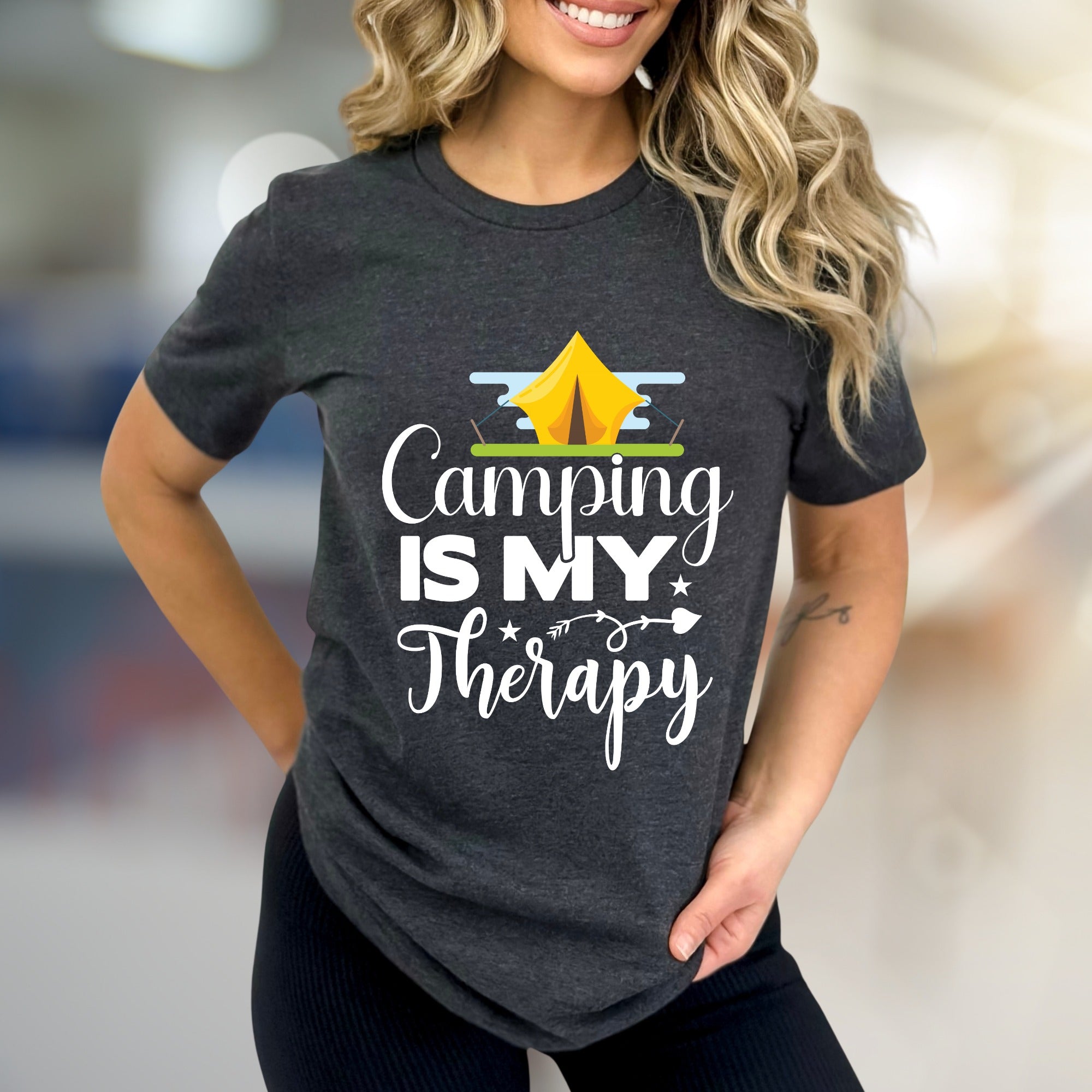 "Camping Is My Therapy" Outdoor Adventure Graphic Tee, a Nature-Lover's Pick for Casual Wear