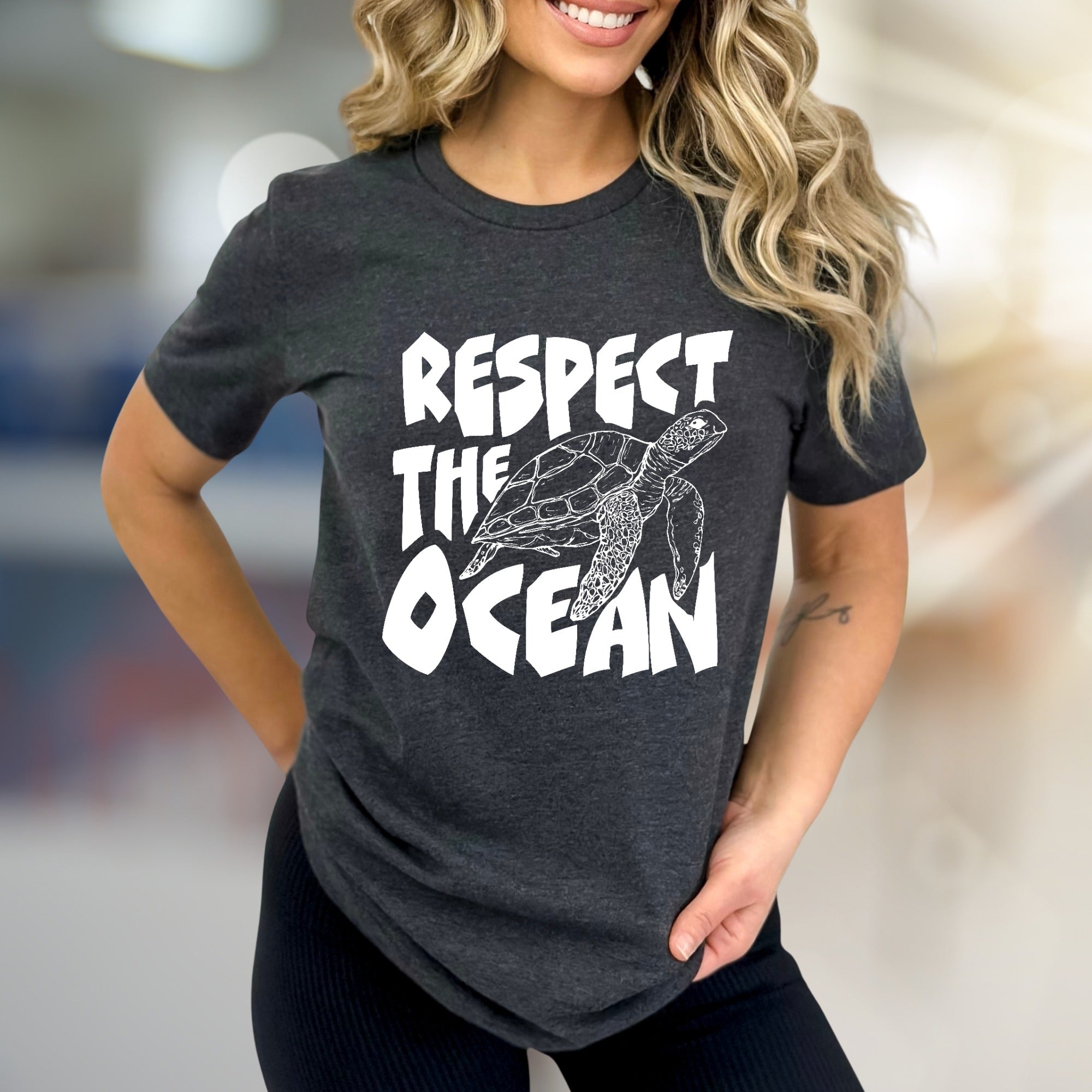 "Respect The Ocean" Sea Turtle Graphic Tee, an Eco-Conscious Pick for Ocean Advocates