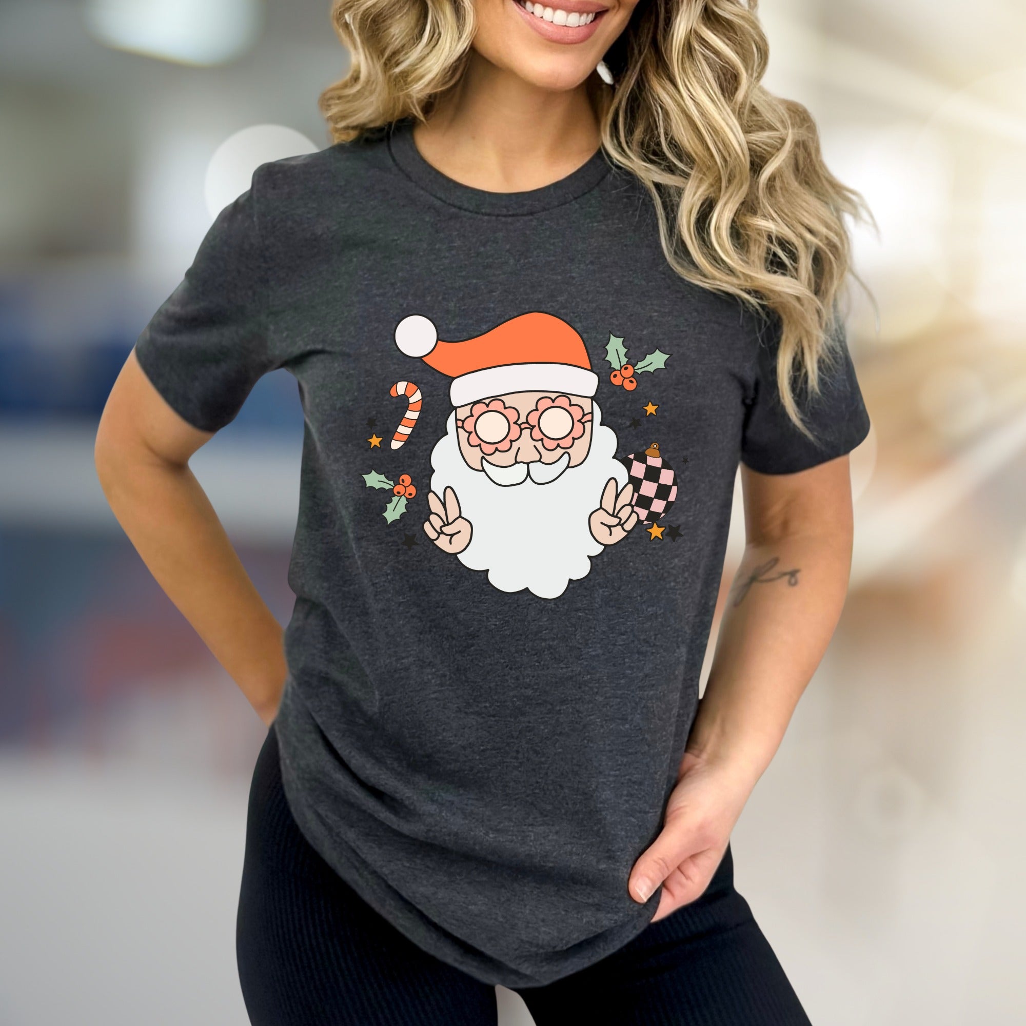 Funky Santa Peace Sign Holly Jolly Christmas Graphic Tee, a Retro Holiday Pick for Everyone