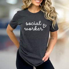 "Social Worker" Script Heart Graphic Tee, A Caring Professional's Style