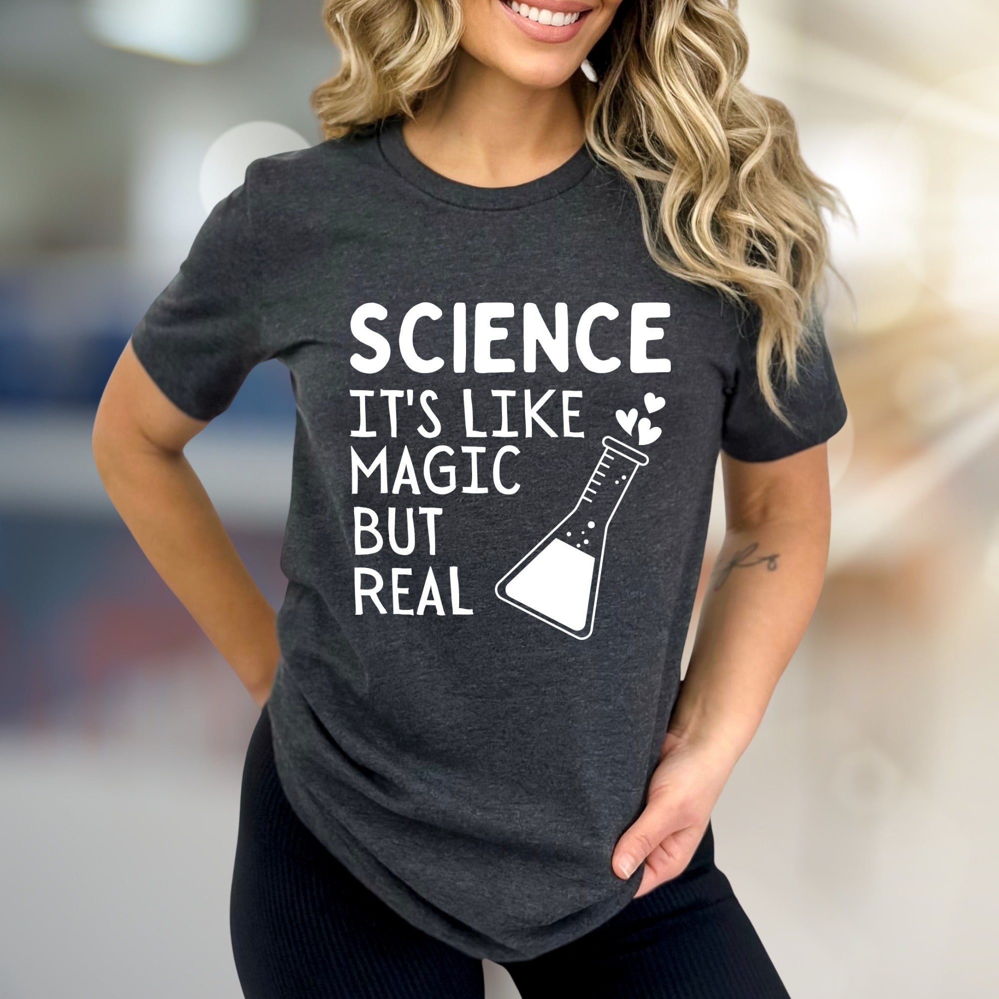 "Science It's Like Magic But Real" Lab Beaker Graphic Tee, a Quirky STEM Pick for Enthusiasts