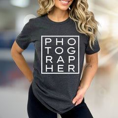 "PHOTOGRAPHER" Boxed Graphic Tee, a Creative Pro Pick for Photo Enthusiasts