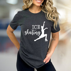 “ICE Skating” Elegant Skater Graphic Tee, a Winter Sports Pick for Enthusiasts