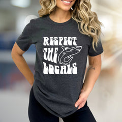 "Respect The Locals" Shark Graphic Tee, A Coastal-Cool Pick for Ocean Lovers