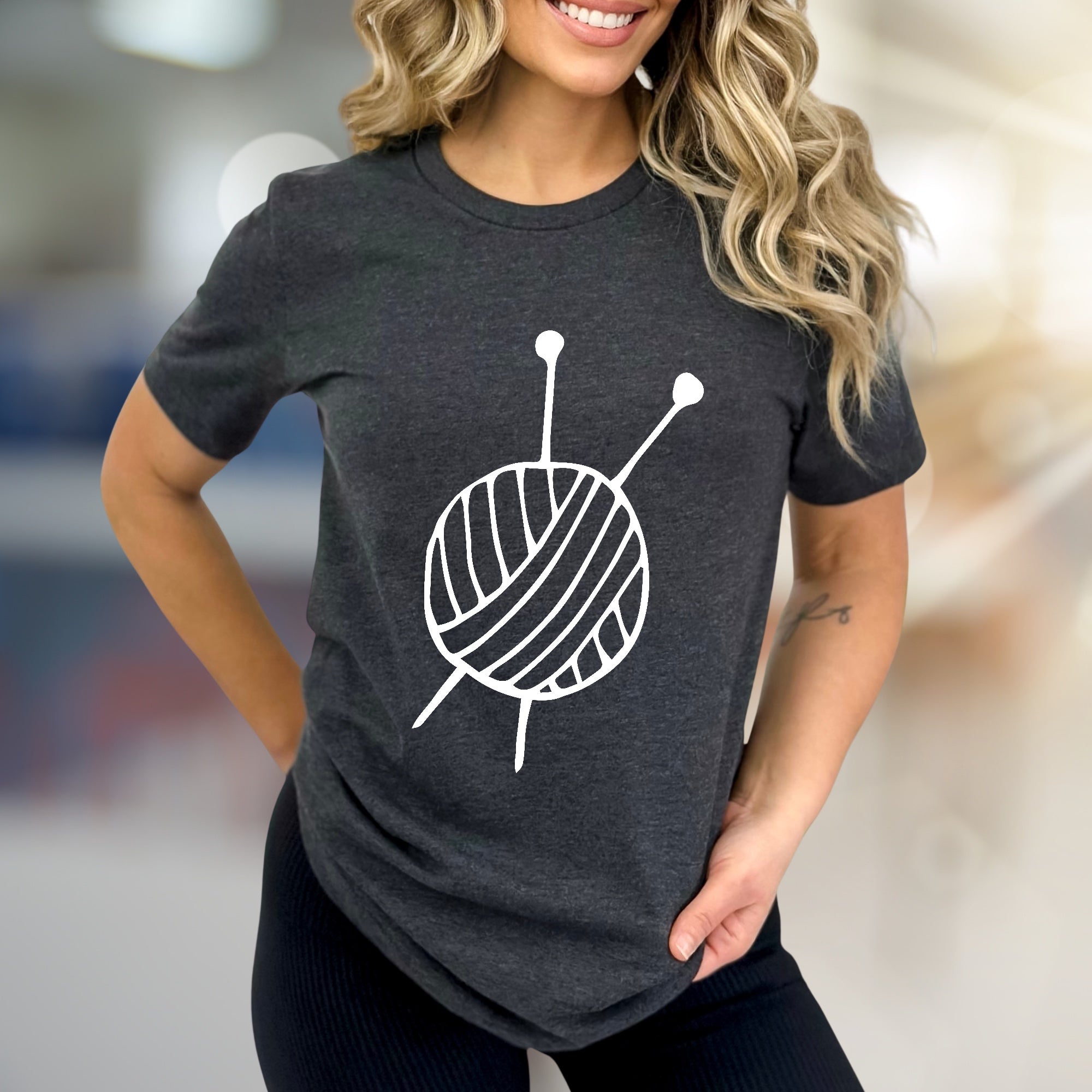 Yarn Ball & Knitting Needles Graphic Tee, A Crafter's Pick for Fiber Artists