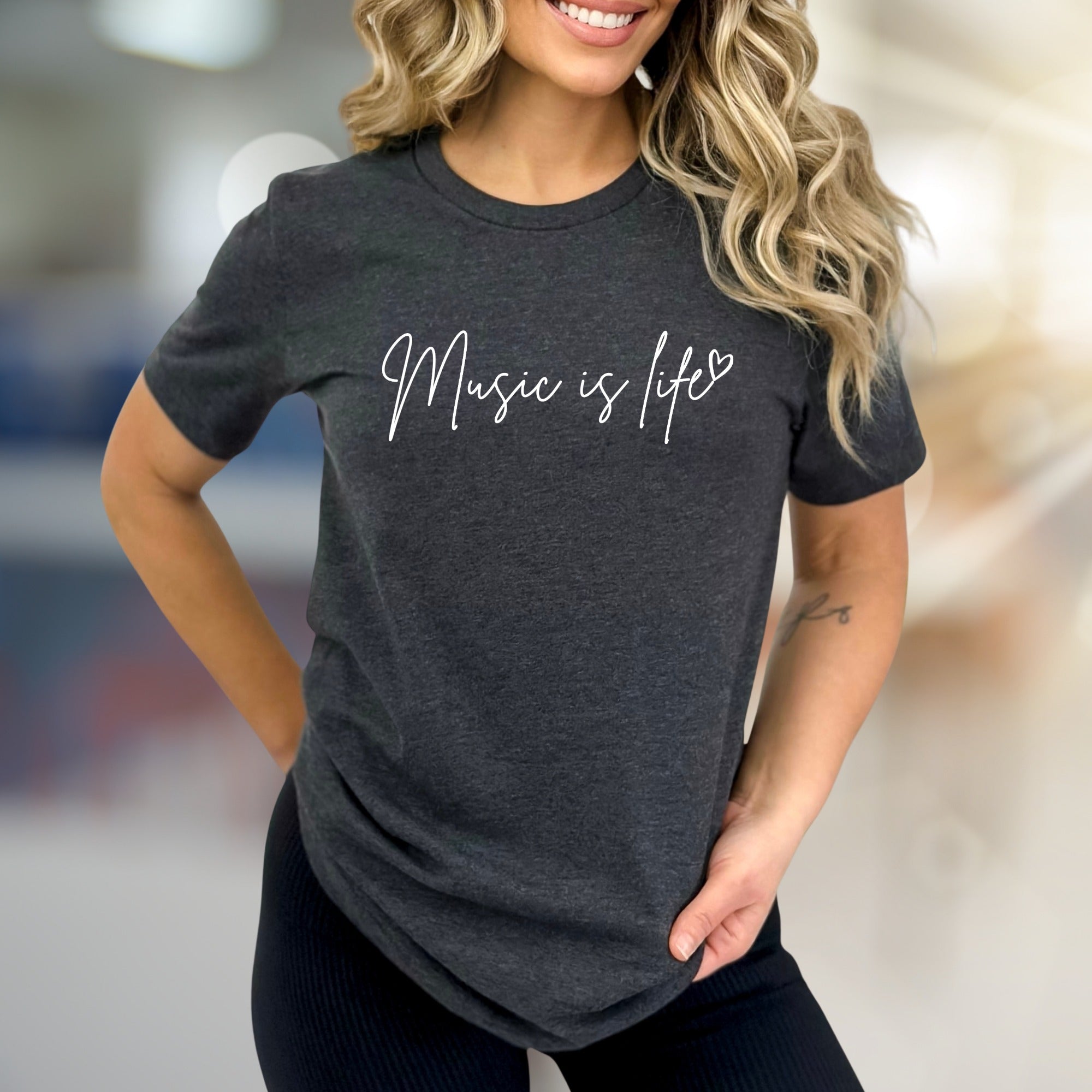 "Music is Life" Script Graphic Tee, a Melodic Statement for Music Lovers