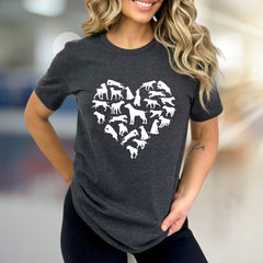 Dog Lover Heart Graphic Tee, A Canine Enthusiast's Everyday Style