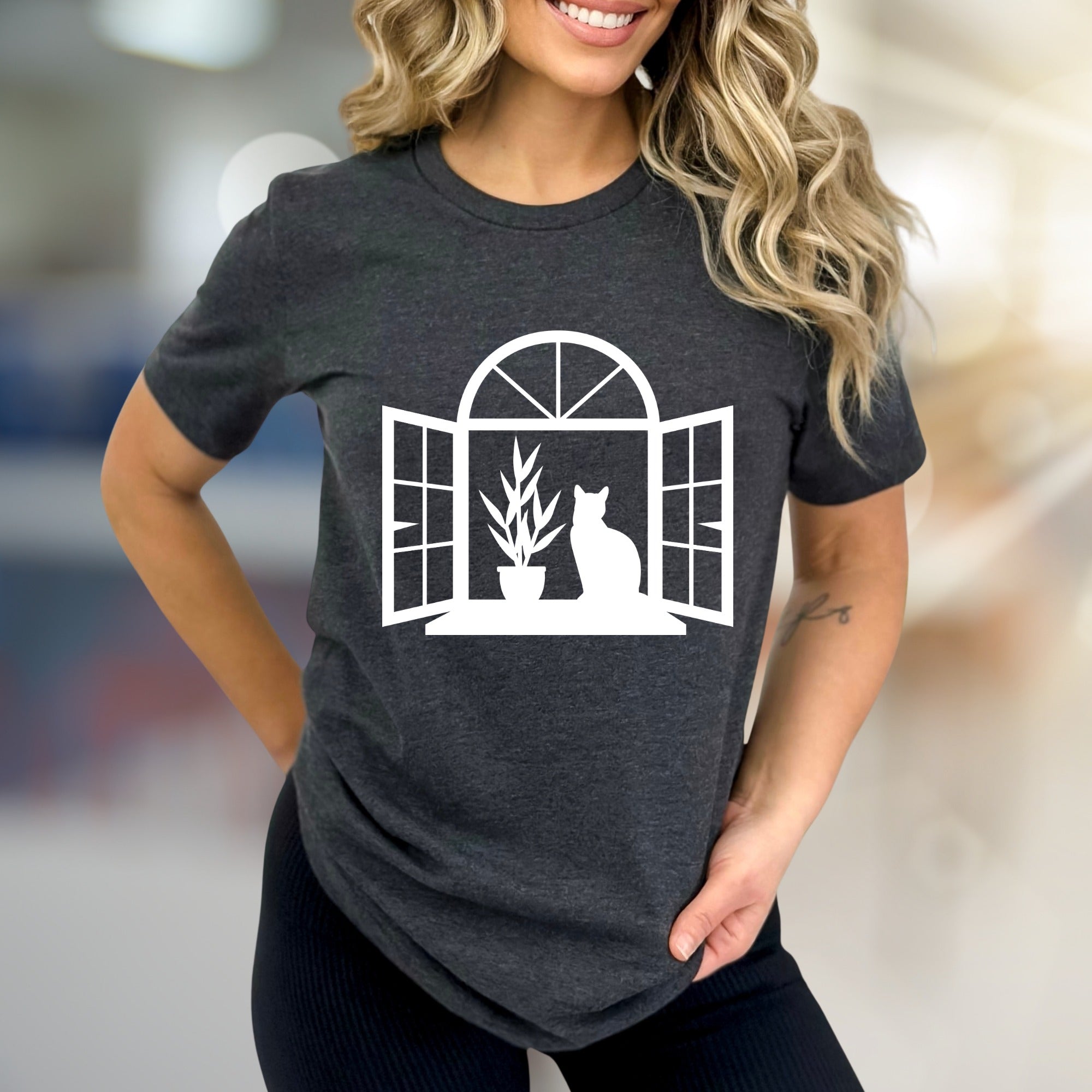 Window Cat & Plant Graphic Tee, a Serene Lifestyle Pick for Cat Lovers