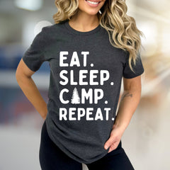 "Eat Sleep Camp Repeat" Outdoors Graphic Tee, a Nature Lover's Pick for Adventurers
