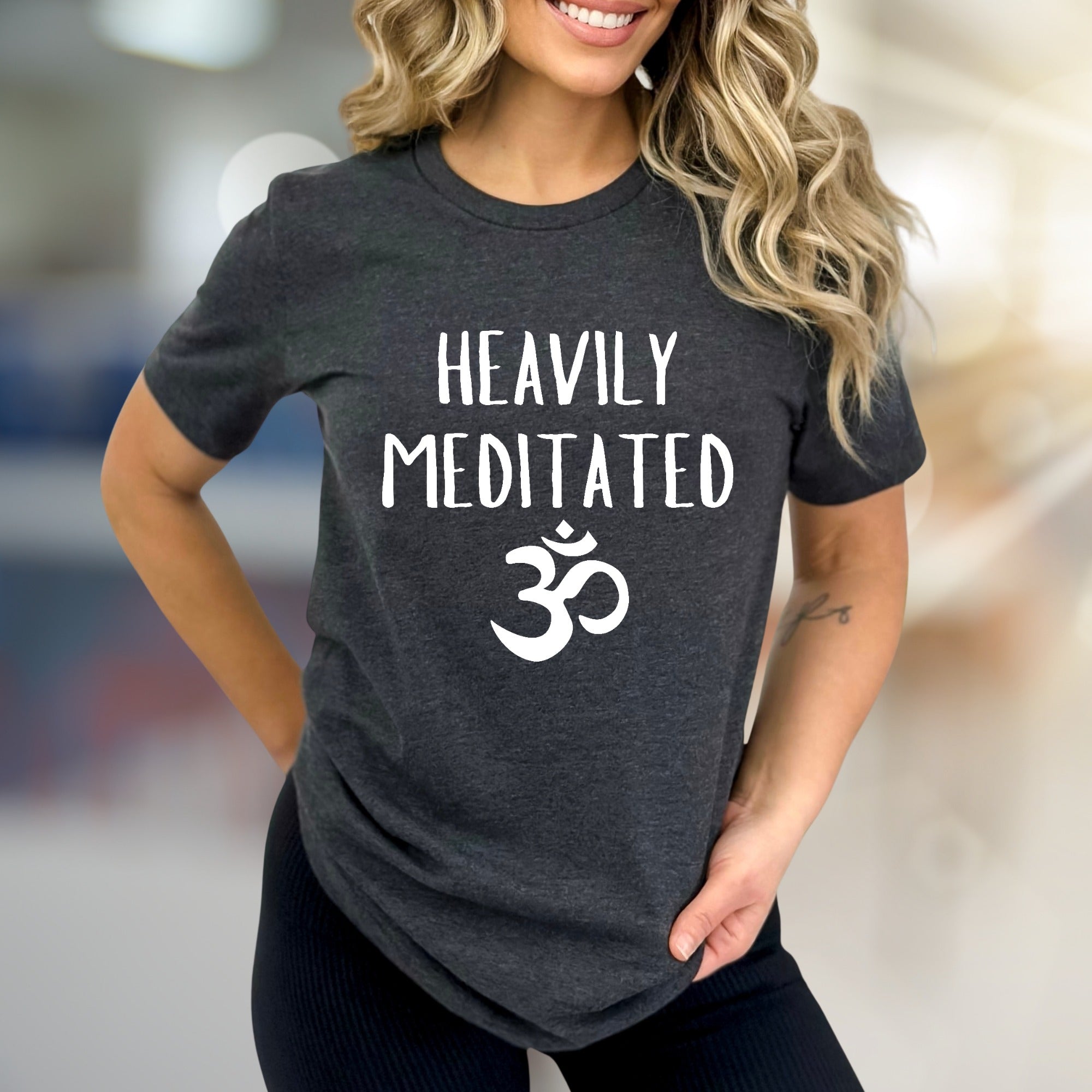 "HEAVILY MEDITATED" Om Symbol Graphic Tee, a Yoga Vibe Pick for Spiritual Souls