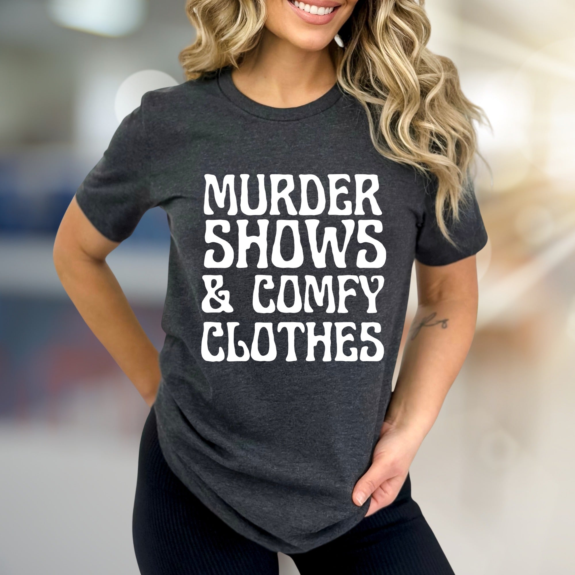 "Murder Shows & Comfy Clothes" Cozy Graphic Tee, a Lounge Lover's Pick for True Crime Fans