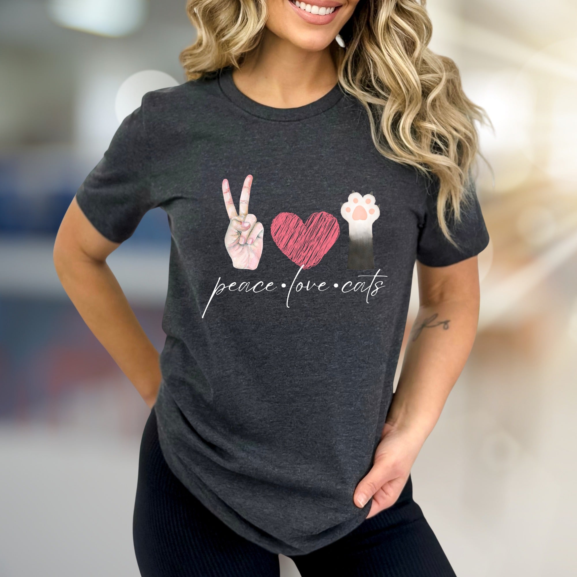 "peace love cats" Graphic Tee, a Feline Fan Pick for Cat Lovers